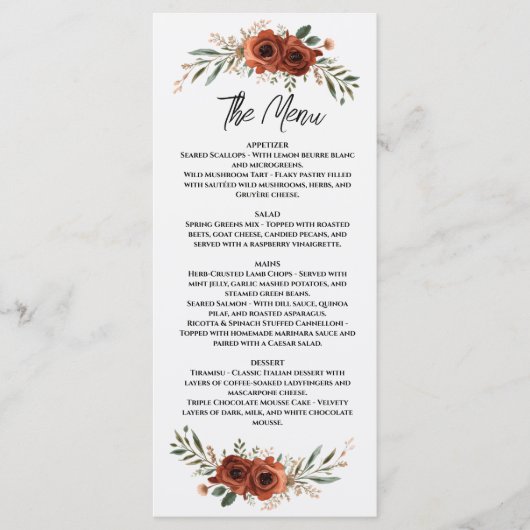Humeurige Terracotta Bloem Boho Bruiloft Menu (Voorkant)