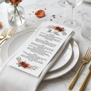 Humeurige Terracotta Bloem Boho Bruiloft Menu