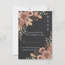 Humeurige Vintage Bloem Donkere Huwelijk RSVP Kaar