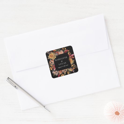 Humeurvol Bloemig Herfst Initiaal Vierkante Sticker (Envelop)