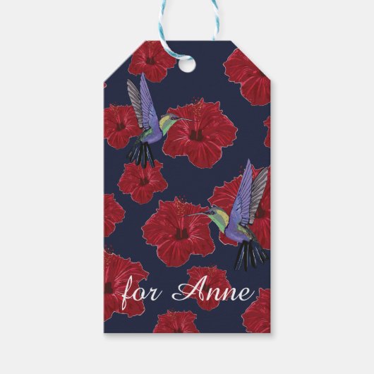 Humingvogels Hibiscus Floral Art op maat Cadeaulabel (Voorkant)