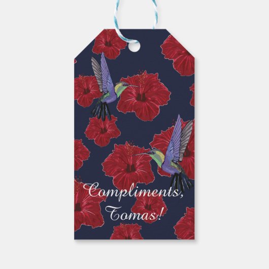 Humingvogels Hibiscus Floral Art op maat Cadeaulabel (Achterkant)