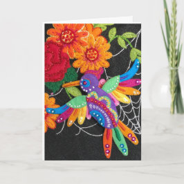 Hummiingbird Felt Sequin Beads Stitched Pretty Kaart