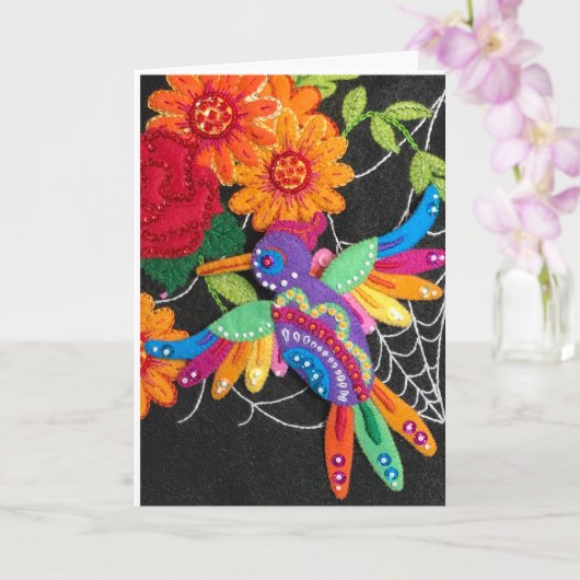 Hummiingbird Felt Sequin Beads Stitched Pretty Kaart (Orchidee)