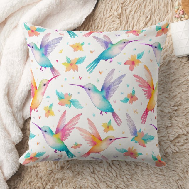 Humming bird and floral pastel watercolor pattern kussen (Deken)