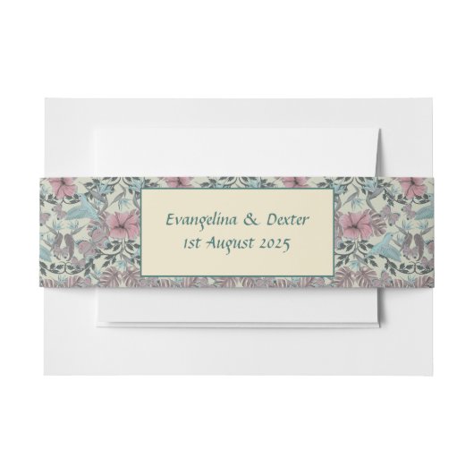 Humming bird and hibiscus pattern - belly band uitnodigingen wikkel (Voorkant Voorbeeld)