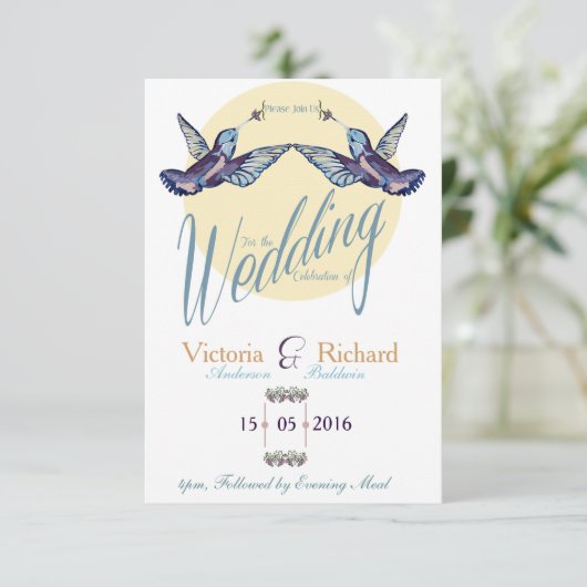 Humming Bird bruiloft uitnodiging (Staand voorkant)