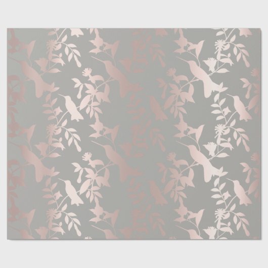 Humming-bird Floral Tropic Zomer Roze Grijs Cadeaupapier (Vlak)