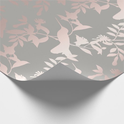 Humming-bird Floral Tropic Zomer Roze Grijs Cadeaupapier (Hoek)