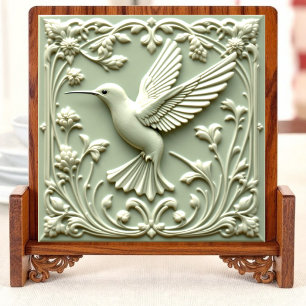 Humming bird green Harmony - links Keramische Tege Tegeltje