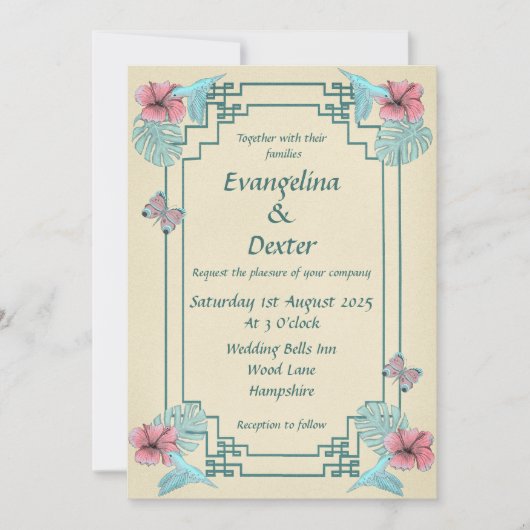 Humming Bird & Hibiscus - Uitnodiging voor een bru (Voorkant)