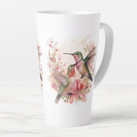 Humming Bird met Bloemen Latte Mok (Rechterhoek)