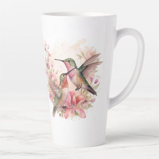 Humming Bird met Bloemen Latte Mok (Rechts)