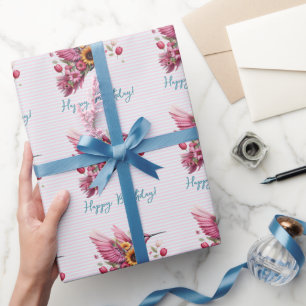 Humming vogel vliegen Happy Birthday Cadeaupapier