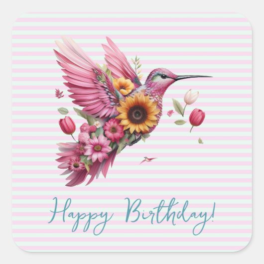 Humming vogel vliegen Happy Birthday Vierkante Sticker (Voorkant)