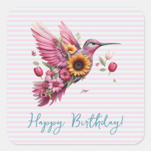 Humming vogel vliegen Happy Birthday Vierkante Sticker