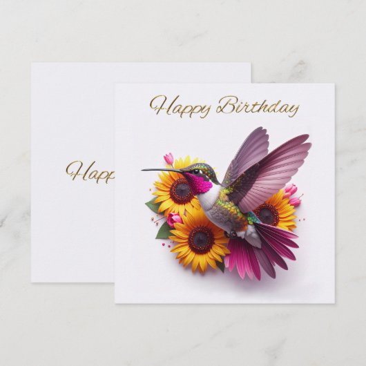 Humming vogel vliegen met bloemen Happy Birthday (Voorkant / Achterkant)