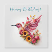 Humming vogel vliegen met bloemen Happy Birthday (Voorkant)
