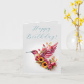Humming vogel vliegen met bloemen Happy Birthday Kaart (Gele Bloem)