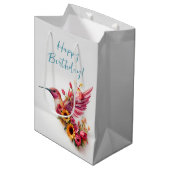 Humming vogel vliegen met bloemen Happy Birthday Medium Cadeauzakje (Voorkant Gekanteld)