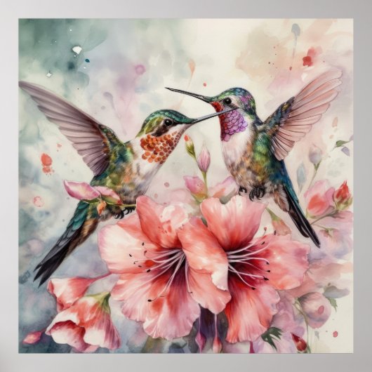 Humming Vogels en Bloemen Poster (Voorkant)