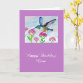 Hummingbird aanpasbare verjaardag kaart (Gele Bloem)