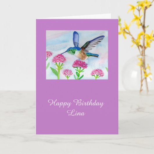 Hummingbird aanpasbare verjaardag kaart (Gele Bloem)