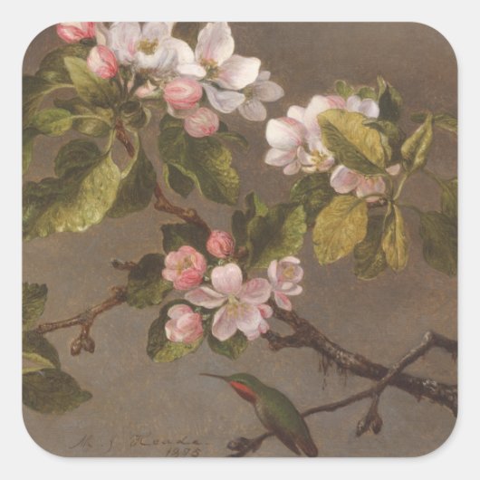 Hummingbird and Apple Blossom Vierkante Sticker (Voorkant)