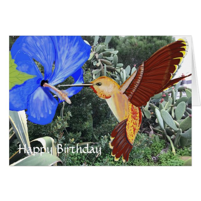 Hummingbird and Blue Hibiscus Happy Birthday (Voorkant Horizontaal)