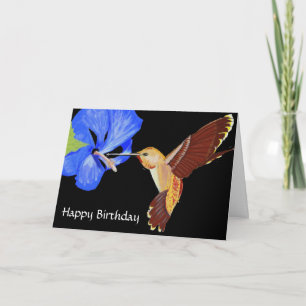 Hummingbird and Blue Hibiscus Happy Birthday Kaart