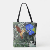 Hummingbird and blue Hibiscus met tropische plante Tote Bag (Achterkant)