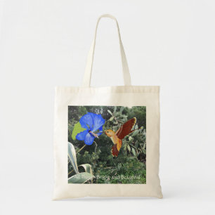 Hummingbird and blue Hibiscus met tropische plante Tote Bag