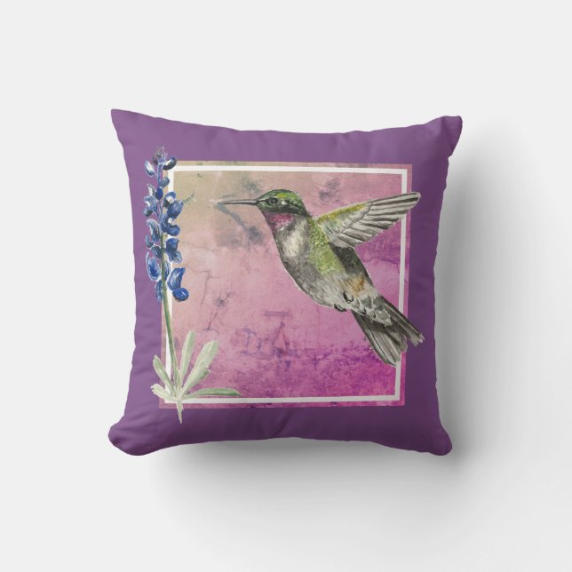 Hummingbird and Bluebonnet on Pink Background Kussen (Voorkant)