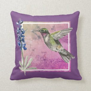 Hummingbird and Bluebonnet on Pink Background Kussen