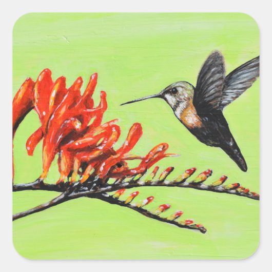 Hummingbird and Crocosmia Painting Vierkante Sticker (Voorkant)