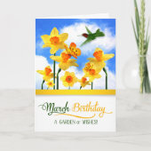 Hummingbird and Daffodils March Birthday Kaart (Voorkant)