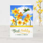 Hummingbird and Daffodils March Birthday Kaart (Gele Bloem)