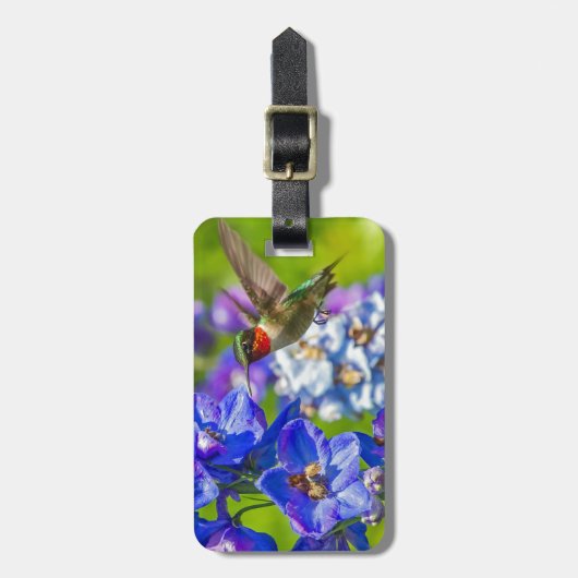 Hummingbird and Delphinium Bagagelabel (Voorkant verticaal)