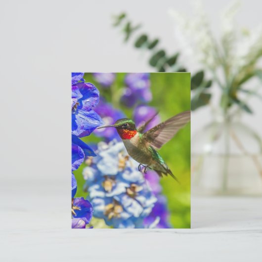 Hummingbird and Delphinium Briefkaart (Staand voorkant)