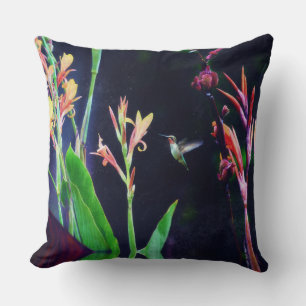 Hummingbird and Exotic Flowers Donkere kleuren Kussen