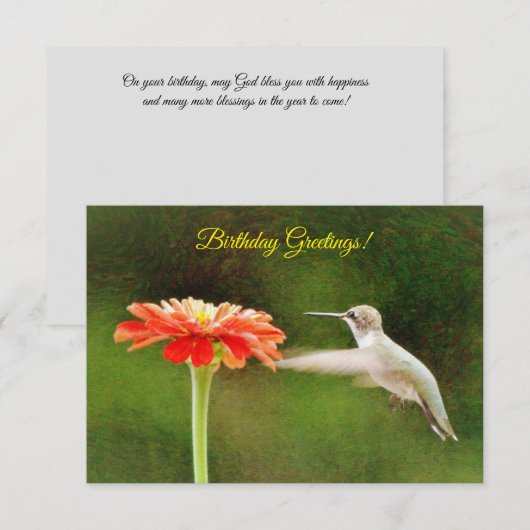 Hummingbird and Flower Birthday Kaart (Voorkant / Achterkant)