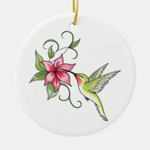 Hummingbird and Flower Keramisch Ornament