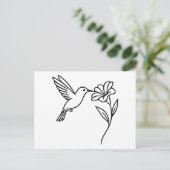 Hummingbird and Flower – Minimalist Black Line Art Briefkaart (Staand voorkant)