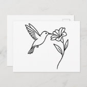 Hummingbird and Flower – Minimalist Black Line Art Briefkaart (Voorkant / Achterkant)