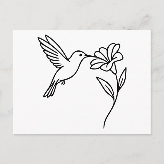 Hummingbird and Flower – Minimalist Black Line Art Briefkaart (Voorkant)