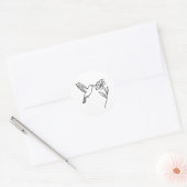 Hummingbird and Flower – Minimalist Black Line Art Ronde Sticker (Envelop)
