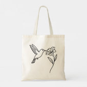 Hummingbird and Flower – Minimalist Black Line Art Tote Bag (Achterkant)