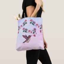 Hummingbird and Flowers Canvas tas