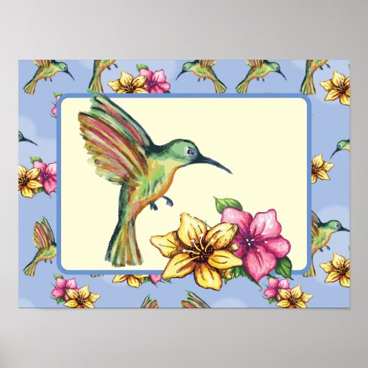 Hummingbird and Flowers Poster (Voorkant)