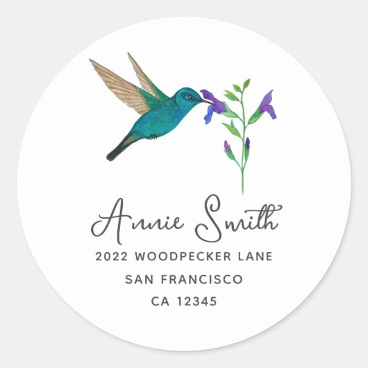 Hummingbird and Flowers Ronde Sticker (Voorkant)